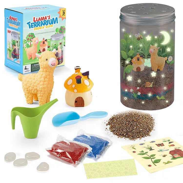 Kids DIY Glow Terrarium Kit – Indoor Plant Growing & Gardening Set with Llama Figurine, LED Light & Educational STEM Activity