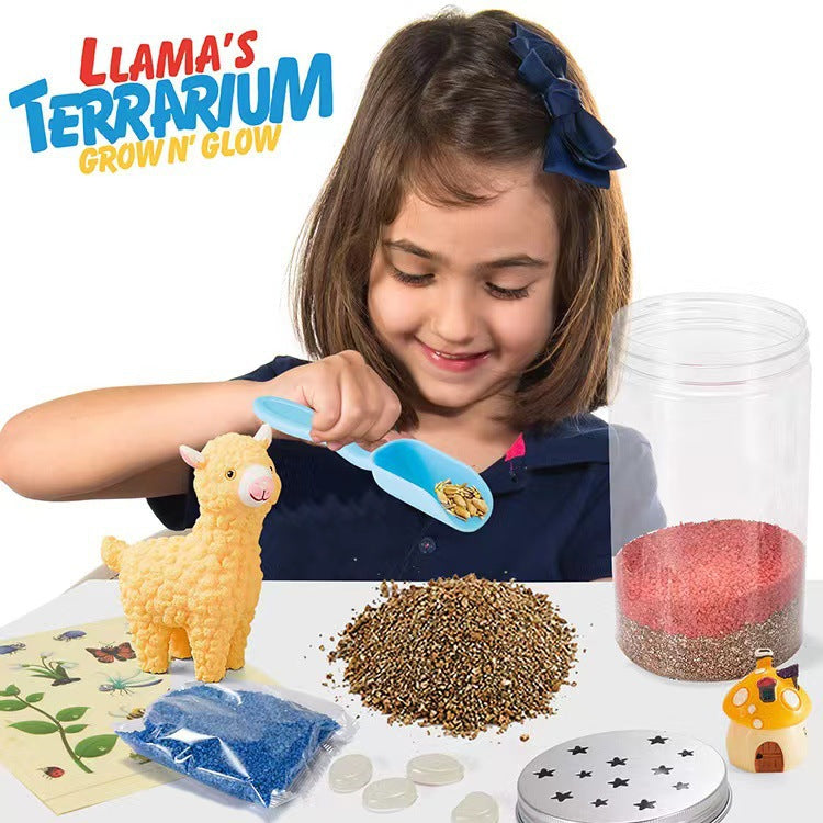 Kids DIY Glow Terrarium Kit – Indoor Plant Growing & Gardening Set with Llama Figurine, LED Light & Educational STEM Activity