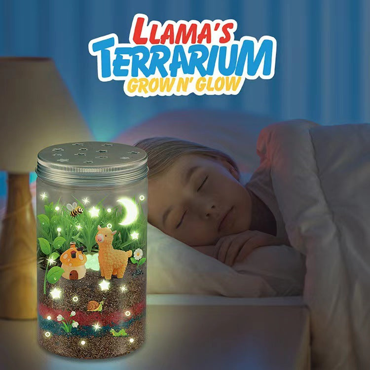 Kids DIY Glow Terrarium Kit – Indoor Plant Growing & Gardening Set with Llama Figurine, LED Light & Educational STEM Activity
