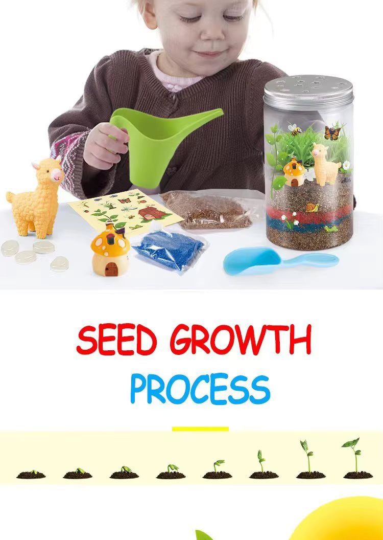 Kids DIY Glow Terrarium Kit – Indoor Plant Growing & Gardening Set with Llama Figurine, LED Light & Educational STEM Activity